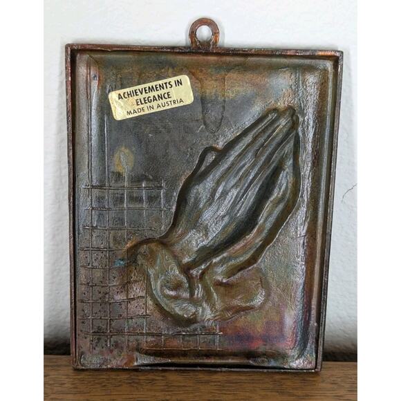Achievements In Elegance Praying Hands Copper Wall Plaque Made In Austria 4"x 5" - Picture 2 of 4